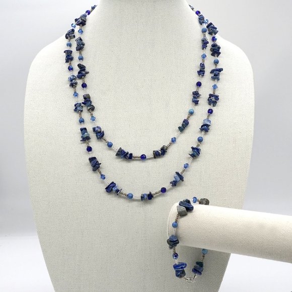 Necklace set with Lapis Lazuli chips and Lapis beads. Xtra long. - Picture 8 of 8
